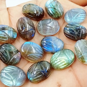 Labradorite Scarab Carved Gemstone Beads (16x12MM)