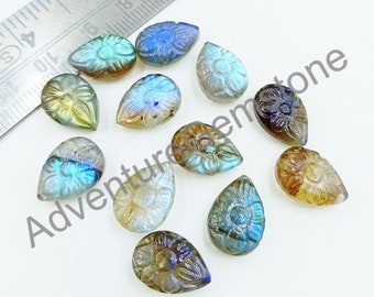 2,3,4,5 Pieces Natural Labradorite Carving Pear Gemstone, 10x14MM Women jewelry Making Earring Crystals Gemstone,Flashy Crystal Gift for Her