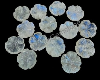 Piedra preciosa de flor lisa tallada en piedra lunar arcoíris natural, dijes de flores talladas en piedra lunar arcoíris, cuentas al por mayor para joyería de 12 a 15 mm en OFERTA