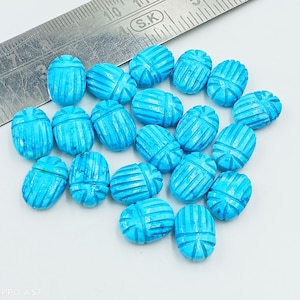 Escarabajo tallado en turquesa AAA de 10 x 14 mm, cuentas de insectos naturales talladas a mano, cabujón ovalado para la fabricación de colgantes y joyas.