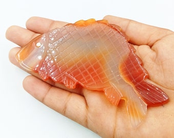 Natürliche Chalcedon Fisch schnitzen 100 MM, Hand geschnitzte volle Größe lose Edelstein Perle für die Schmuckherstellung, Statement Fisch Perle