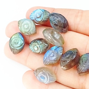 Labradorite Evil Eye Carved Gemstone Beads (12x7MM)