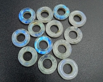 Natural Rainbow Moonstone Donut Beads | Hand Carved Gemstone Donut Crystal | Healing Crystal Decor | Pocket Crystal Gift | DIY Jewelry Beads