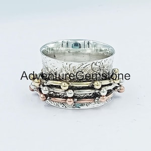 Boho Sterling Silber Spinner Ring: Breitband Fidget, Meditation Ring