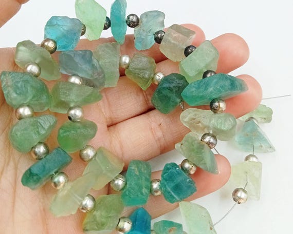 8" AAA Quality Natural Fluorite Unpolished Rough Raw Gemstone Beads, Wholesale Fluorite Chips Rough, Hand Carved Gemstone Fluorite Beads Raw