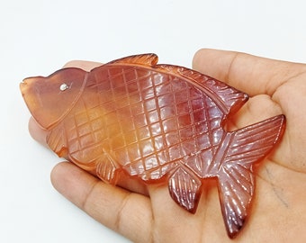 Natürliche Chalcedon Fisch schnitzen 100 MM, Hand geschnitzte volle Größe lose Edelstein Perle für die Schmuckherstellung, Statement Fisch Perle