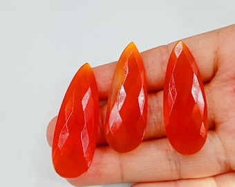 Faceted Pear Carnelian Gemstone Beads, Carved Jewelry Making (35x12 MM)