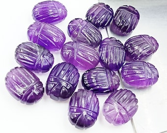 Purple Amethyst Scarab Shape Gemstone, AAA Amethyst Insect Carved Gemstone, Insect Carving Beads, Amethyst Scarab Beads Carving 12x10MM