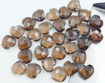 Natural Faceted Smoky Quartz Heart Gemstone 10mm, 1 2 3 Pieces Carved Crystal Beads, Jewelry Making Supplies, Charms, DIY Jewelry
