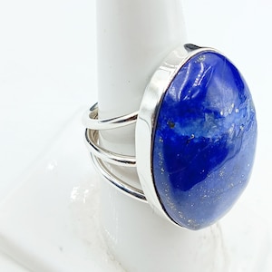 Handmade Lapis Lazuli Ring: 925 Sterling Silver Cocktail Jewelry