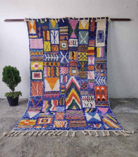 Colorful Beni Ourain Wool Rug: Moroccan Berber Carpet 7x10 ft