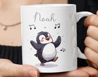 Tasse pingouin personnalisée pour enfants - Cadeau unique avec nom pour la maternelle !