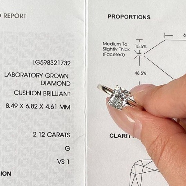 2.10Ct Elongated Cushion Lab Diamond Ring Solitaire Cushion Brilliant Lab Grown Diamond Engagement Ring Yellow Gold Diamond Ring