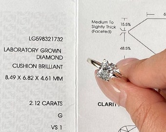 2.10Ct Elongated Cushion Lab Diamond Ring Solitaire Cushion Brilliant Lab Grown Diamond Engagement Ring Yellow Gold Diamond Ring