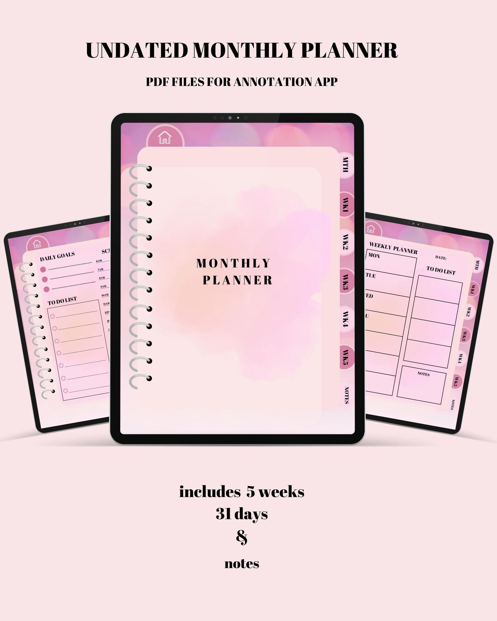 Undated Digital Planner iPad Planner Goodnotes Planner Etsy