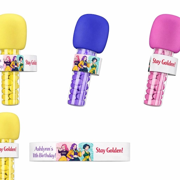 Personalized Microphone stay golden  • k pop demon hunters • Music Party Favor • Pop Star Theme • Fillable Mic Favor • Kids Birthday Favor