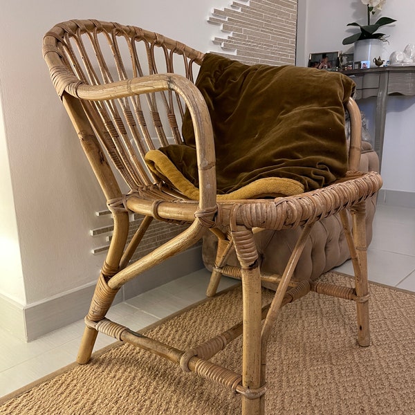 Chaise en bambou faite à la main - Design italien vintage en rotin - Décoration intérieure unique - Cadeau fabriqué à la main