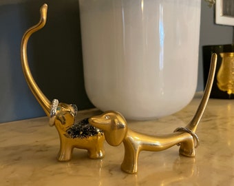 vintage brass animal elephant dog dachshund ring jewelry holder