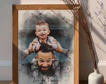Gepersonaliseerde vadertekening, vaderdagcadeau voor hem van dochter-vrouw, zinvol kunstwerk, verjaardagskunstcadeau, Vaderdag onvergetelijk