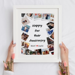 Personalize 1st Year Anniversary Photo Collage Gift, 1 year Anniversary Gift Husband, Number Photo Collage, Custom Heart photo collage Gift