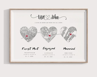 Regalo de San Valentín, regalo para novio, mapa de dónde nos conocimos, regalo personalizado para parejas, mapa personalizado, mapa del recuerdo de la primera cita, dónde empezó todo