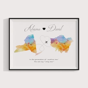 Art de carte d'amour international, cadeau relation longue distance pour petit ami, cadeau petit ami à personnaliser, impression de carte interurbaine, cadeau pour elle
