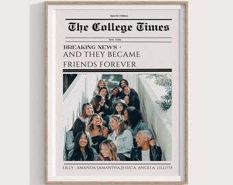 Custom Newspaper Print, Custom Friendship Wall Art, College Dorm, Gift for Friend, Best Friend Gift, Custom Gift, Modern Girly Room Decor