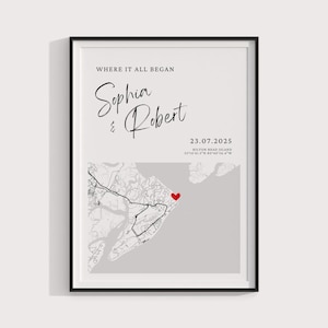 Minimalistische verjaardagscadeaus, waar het allemaal begon, Where We Met-kaart, aangepaste kaartafdruk, afstudeercadeaus, ons eerste huis, huwelijkscadeau