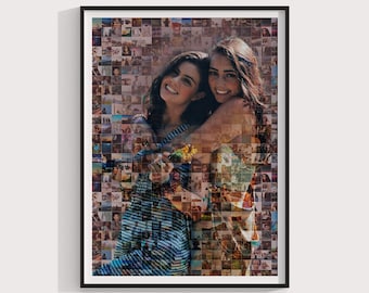 Aangepast familiemozaïek, cadeau voor dierbaren, gepersonaliseerde familiefotocollage