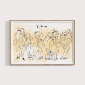 Eén lijntekening, aangepast portret koppel, aangepast familiecadeau, gepersonaliseerd huwelijksverjaardag, aangepaste lijn van foto