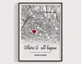 Where We Met Map /Where it all began /Couple Map/ Gift for her/ Gift for him/Personalized Map/ Custom Map/Anniversary Gift/ DIGITAL DOWNLOAD