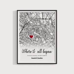 Carte de l'endroit où nous nous sommes rencontrés/Où tout a commencé/Carte pour couple/Cadeau pour elle/Cadeau pour lui/Carte personnalisée/Carte personnalisée/Cadeau d'anniversaire/TÉLÉCHARGEMENT NUMÉRIQUE