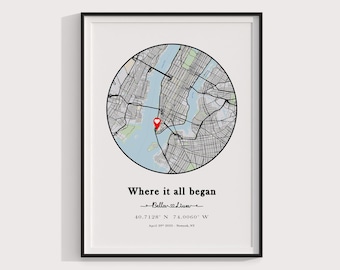 Where We Met Map /Where it all began /Couple Map/ Gift for her/ Gift for him/Personalized Map/ Custom Map/Anniversary Gift/ DIGITAL DOWNLOAD