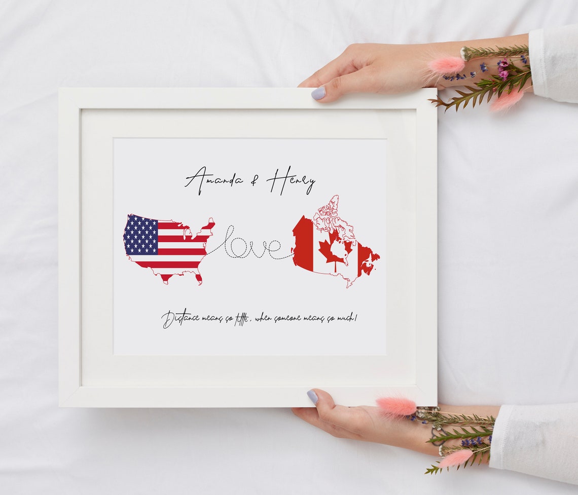 International Love Map Art, Long Distance Relationship Gift for ...