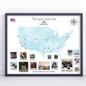 Carte de voyage personnalisée avec photos | Impression personnalisée de souvenirs de voyage avec lieux et dates | Cadeau d'aventure pour couple, amis ou famille