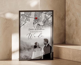 Regalo personalizado "Dónde nos conocimos", impresión fotográfica de mapa personalizada, aniversario, pareja, novio, lugar de la primera cita, boda