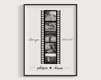 May include: A framed black and white photo print featuring a film strip design with five images. The print includes the text "I love you", the date "20.05.2024", and the names "jalynn ♥ dasia".