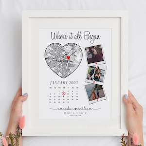 Benutzerdefinierte Jubiläumsgeschenk mit Datum Ort & Foto | Personalisierte paar Kartendruck | Hochzeitsdatum Geschenk | Erster Jahrestag Geschenk