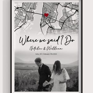 Cadeau de fiançailles, carte-cadeau de fiançailles personnalisée, impression de carte personnalisée, où elle a dit oui, cadeau pour couple, carte d'adresses sur toile