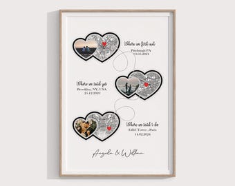 Mapa de relaciones personalizado, Mapa de nuestra historia de amor, Dibujo lineal personalizado para parejas, Regalo de aniversario para él o para ella, Regalo de compromiso o boda