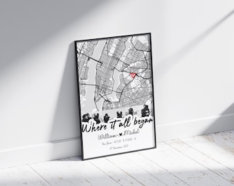 First Anniversary Gifts for Him Where It All Began Where We Met Map Couple Gift for her Personalized Map Wedding Gift Valentines Day Gift
