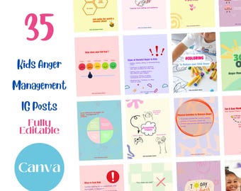 Kids Anger Management: 35 Child Psychology IG Posts (Editable Canva Templates)