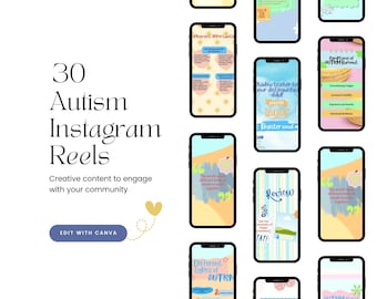 Modèle de bobines Instagram pour l'autisme : contenu pour les réseaux sociaux (modifiable sur Canva).