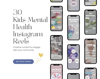 30  Kids Mental Health Instagram Templates: Child Development IG Reels, Child Psychology Social Media, Editable Canva.