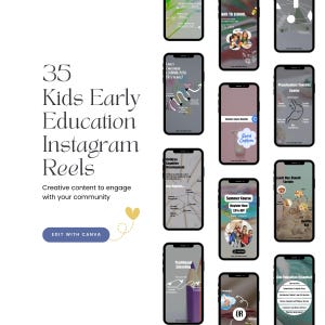 35 個の子供向け早期教育 Instagram テンプレート、子供の発達 IG リール、就学前のソーシャル メディア コンテンツ、育児リール、子供向けリール。
