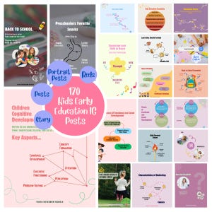 170 の幼児教育 Instagram テンプレート、子どもの発達に関する IG 投稿、就学前のソーシャル メディア コンテンツ、育児に関する投稿、子ども向けリール