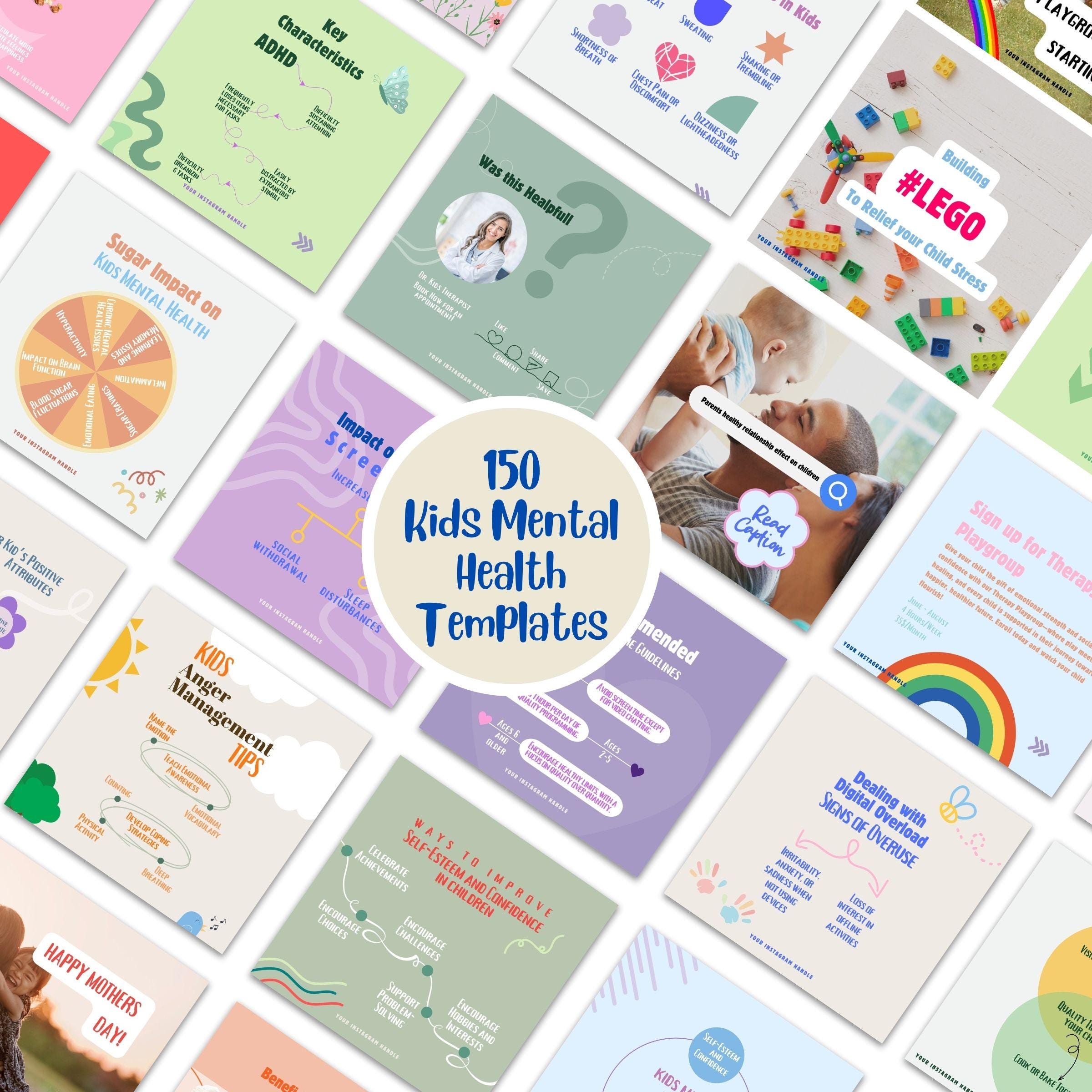 150 Kids Mental Health Instagram Templates: Child Development IG Post ...