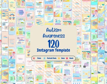 120 modèles Instagram de sensibilisation à l'autisme : contenu pour les réseaux sociaux (Canva)