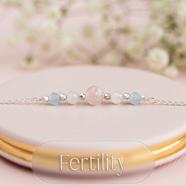 Fertility Crystal Healing Bracelet, silver jewellery designed as a supportive gift for IVF or fertility journeys - Pregnancy Protection Gift