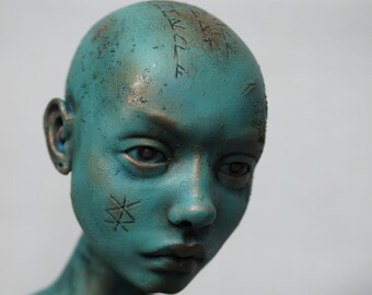 AVA doll with runes, art doll, bjd, poseable art doll, resin ball jointed doll, collectible doll, OOAK